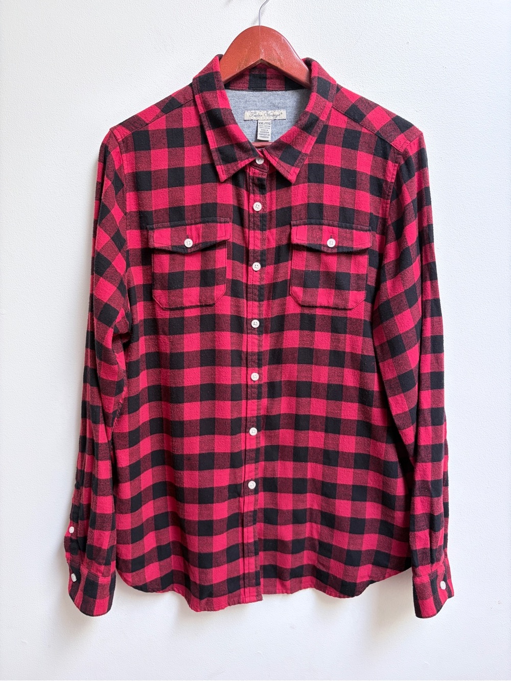 Tailor Vintage Red + Black Buffalo Plaid Flannel Shirt XXL